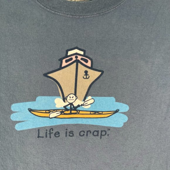 Life Is Crap Shirt Adult Size Large Blue Nautical Graphic Tee - Picture 2 of 7